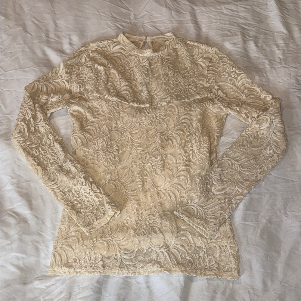 Abercrombie & Fitch Cream Lace Long Sleeve Top